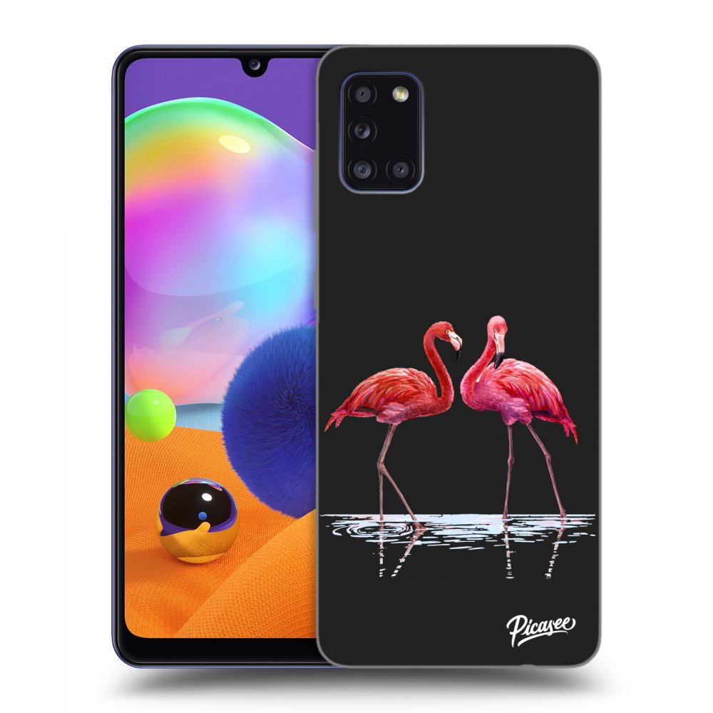 Picasee husă neagră din silicon pentru Samsung Galaxy A31 A315F - Flamingos couple