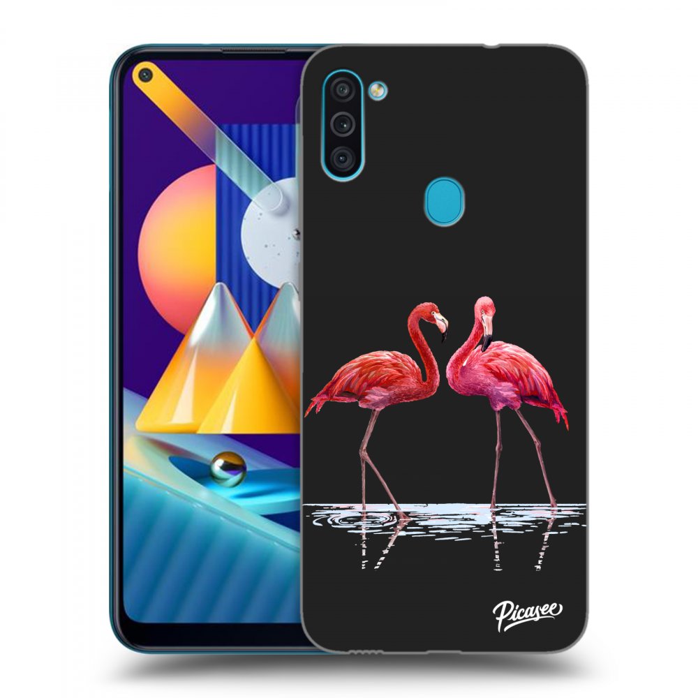 Picasee husă neagră din silicon pentru Samsung Galaxy M11 - Flamingos couple