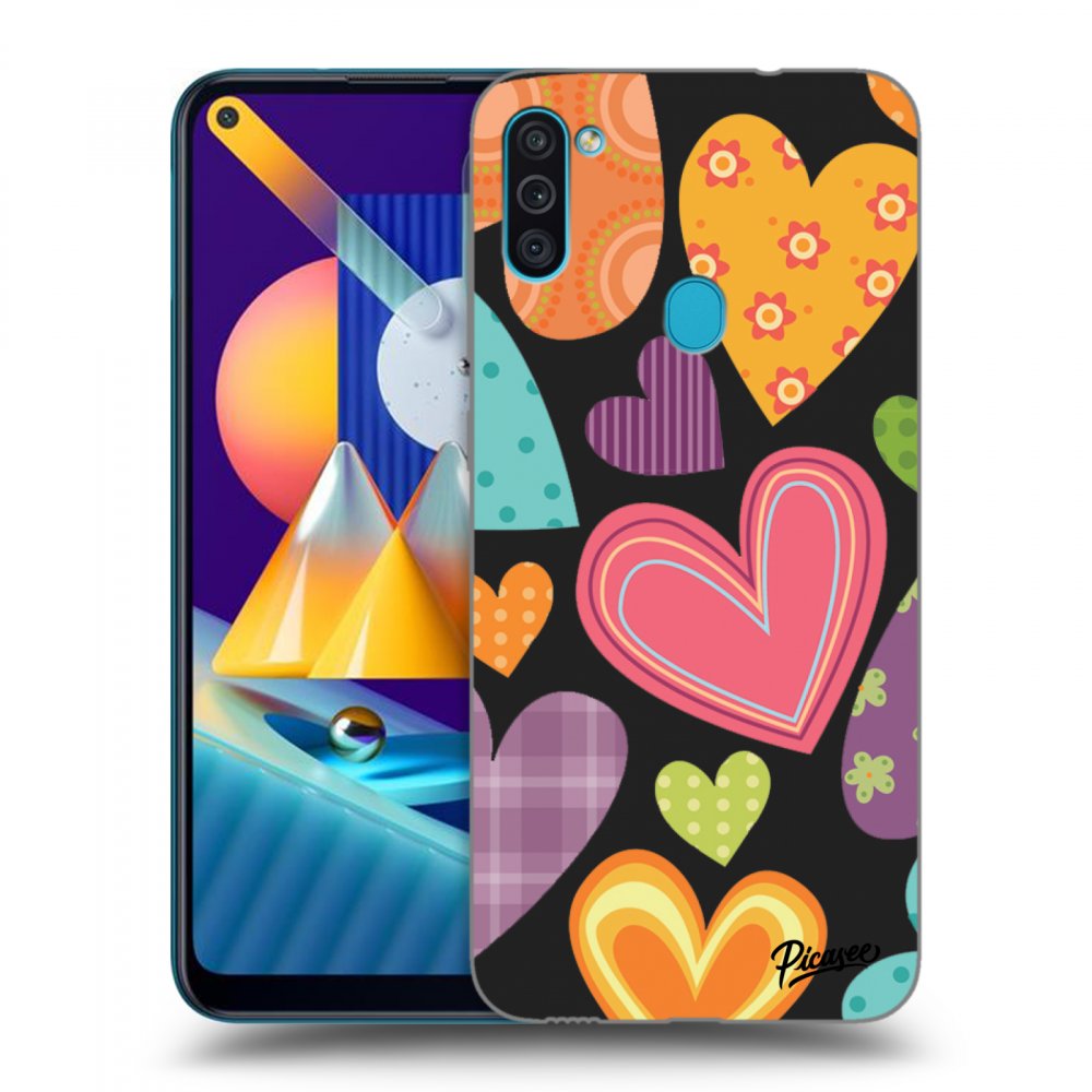 Picasee husă neagră din silicon pentru Samsung Galaxy M11 - Colored heart