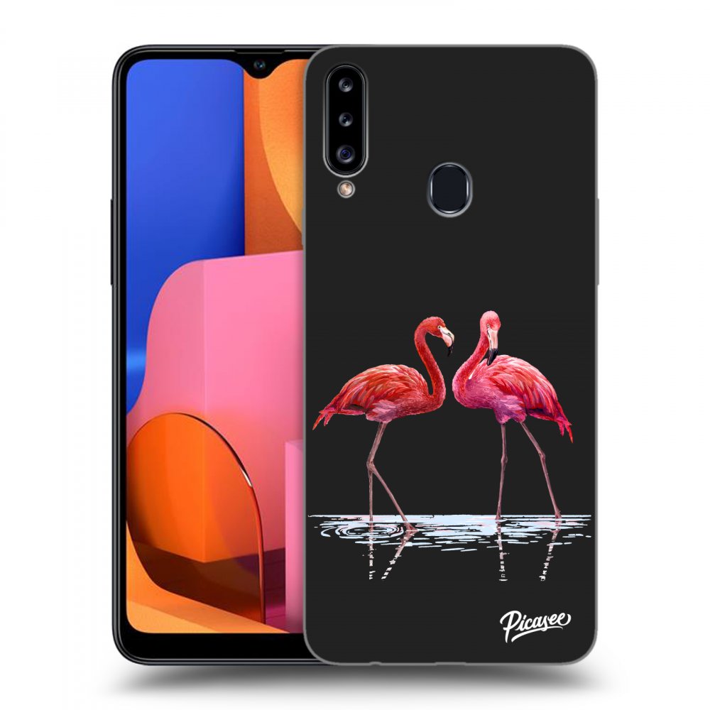 Picasee husă neagră din silicon pentru Samsung Galaxy A20s - Flamingos couple
