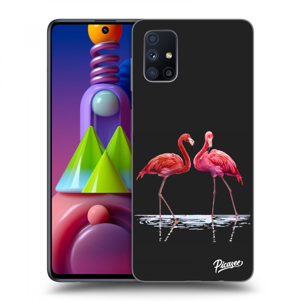 Picasee husă neagră din silicon pentru Samsung Galaxy M51 M515F - Flamingos couple