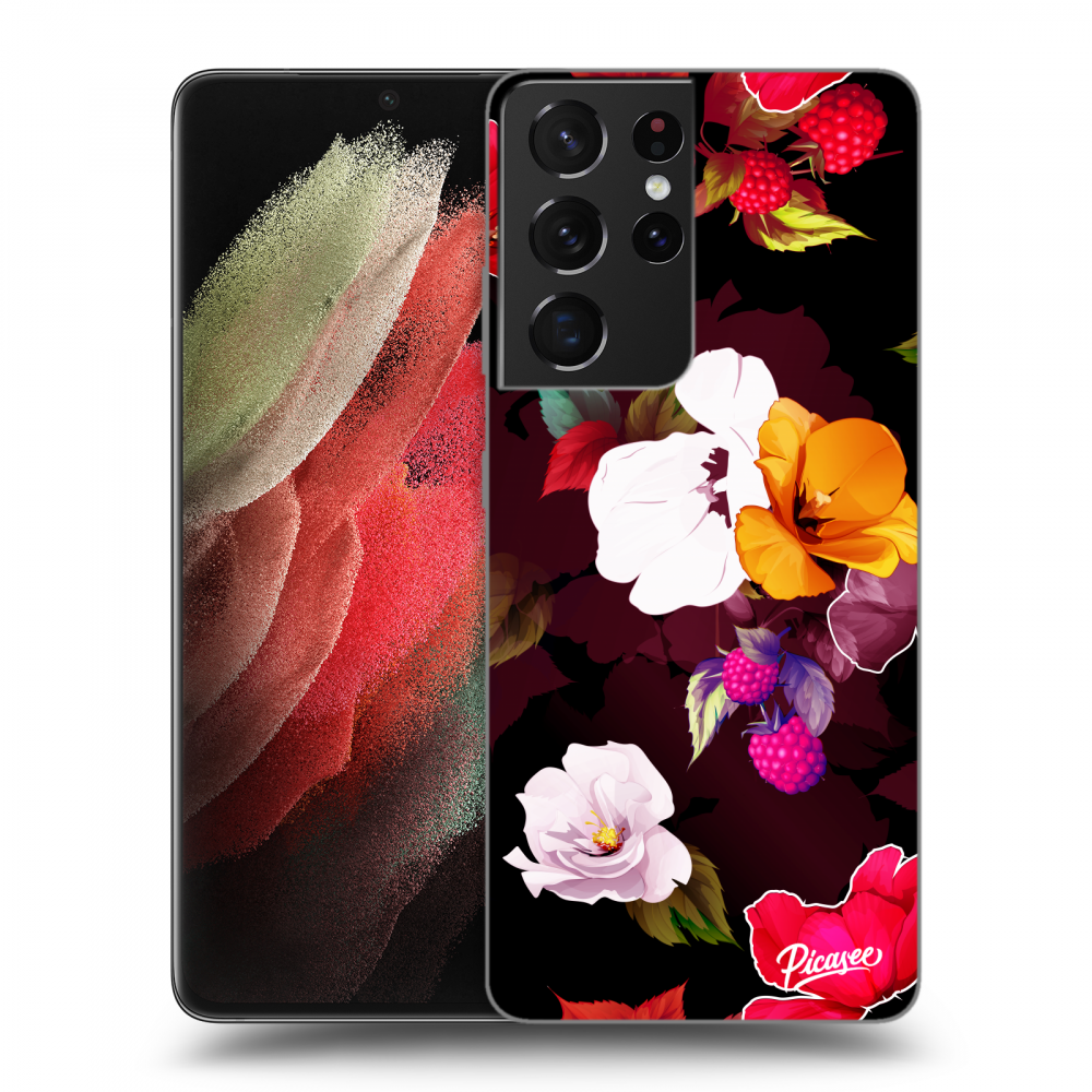 Picasee husă neagră din silicon pentru Samsung Galaxy S21 Ultra 5G G998B - Flowers and Berries