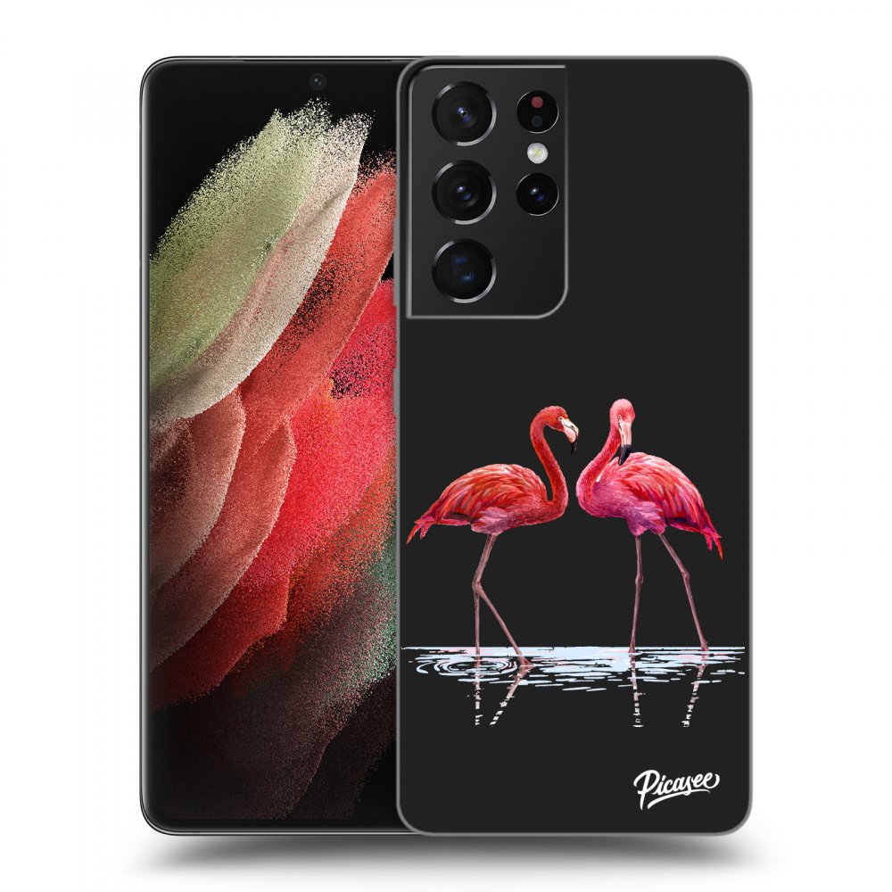 Picasee husă neagră din silicon pentru Samsung Galaxy S21 Ultra 5G G998B - Flamingos couple