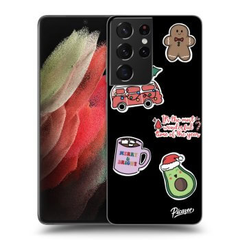Picasee husă neagră din silicon pentru Samsung Galaxy S21 Ultra 5G G998B - Christmas Stickers