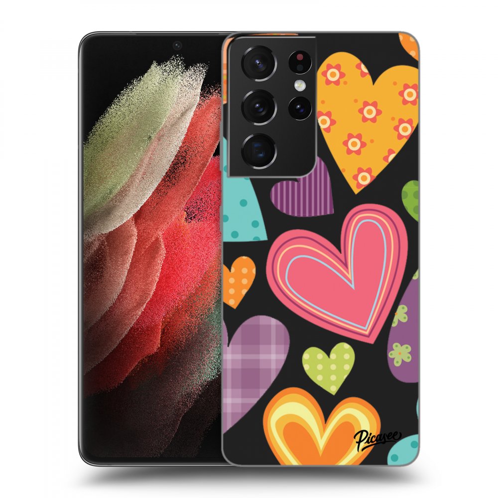 Picasee husă neagră din silicon pentru Samsung Galaxy S21 Ultra 5G G998B - Colored heart