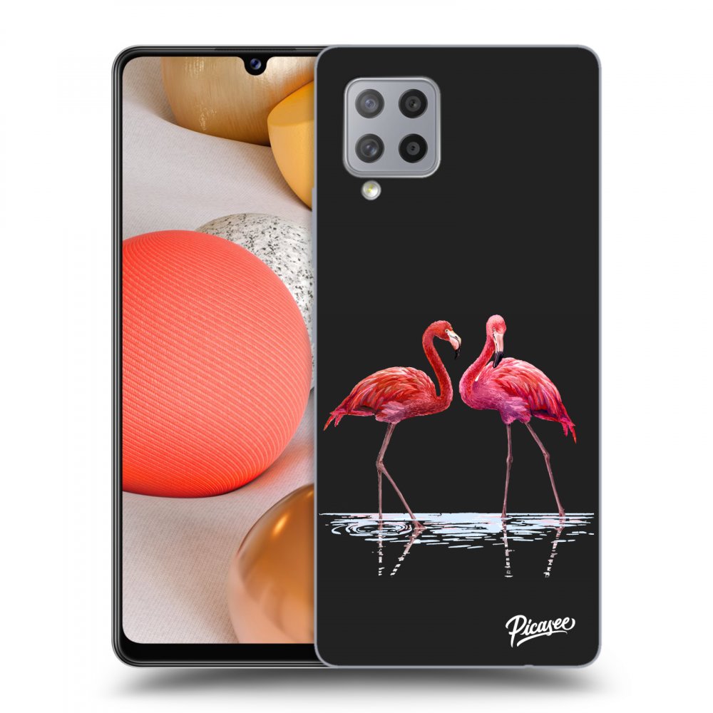 Picasee husă neagră din silicon pentru Samsung Galaxy A42 A426B - Flamingos couple