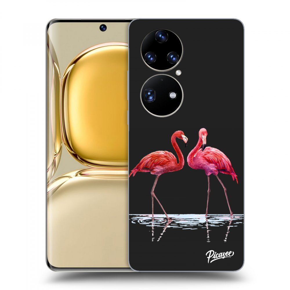 Picasee husă neagră din silicon pentru Huawei P50 - Flamingos couple