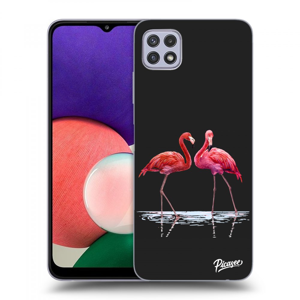 Picasee husă neagră din silicon pentru Samsung Galaxy A22 A226B 5G - Flamingos couple