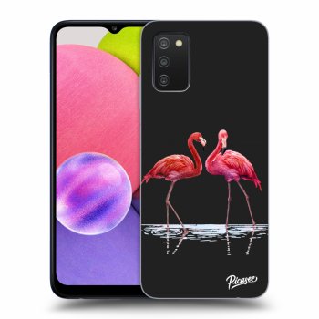 Picasee husă neagră din silicon pentru Samsung Galaxy A02s A025G - Flamingos couple