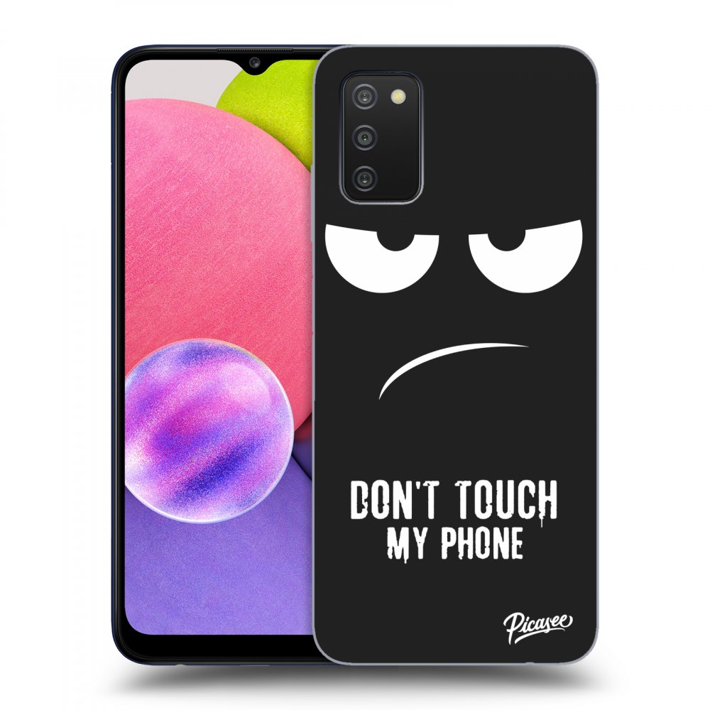 Picasee husă neagră din silicon pentru Samsung Galaxy A02s A025G - Don't Touch My Phone