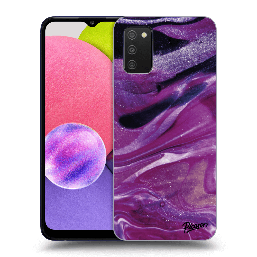 Picasee husă transparentă din silicon pentru Samsung Galaxy A02s A025G - Purple glitter