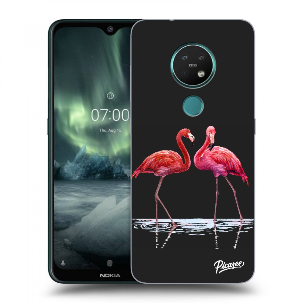 Picasee husă neagră din silicon pentru Nokia 7.2 - Flamingos couple