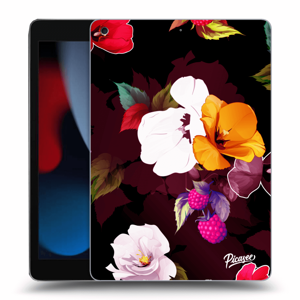 Picasee husă neagră din silicon pentru Apple iPad 10.2" 2021 (9. gen) - Flowers and Berries
