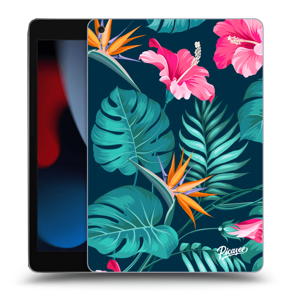 Picasee husă neagră din silicon pentru Apple iPad 10.2" 2021 (9. gen) - Pink Monstera