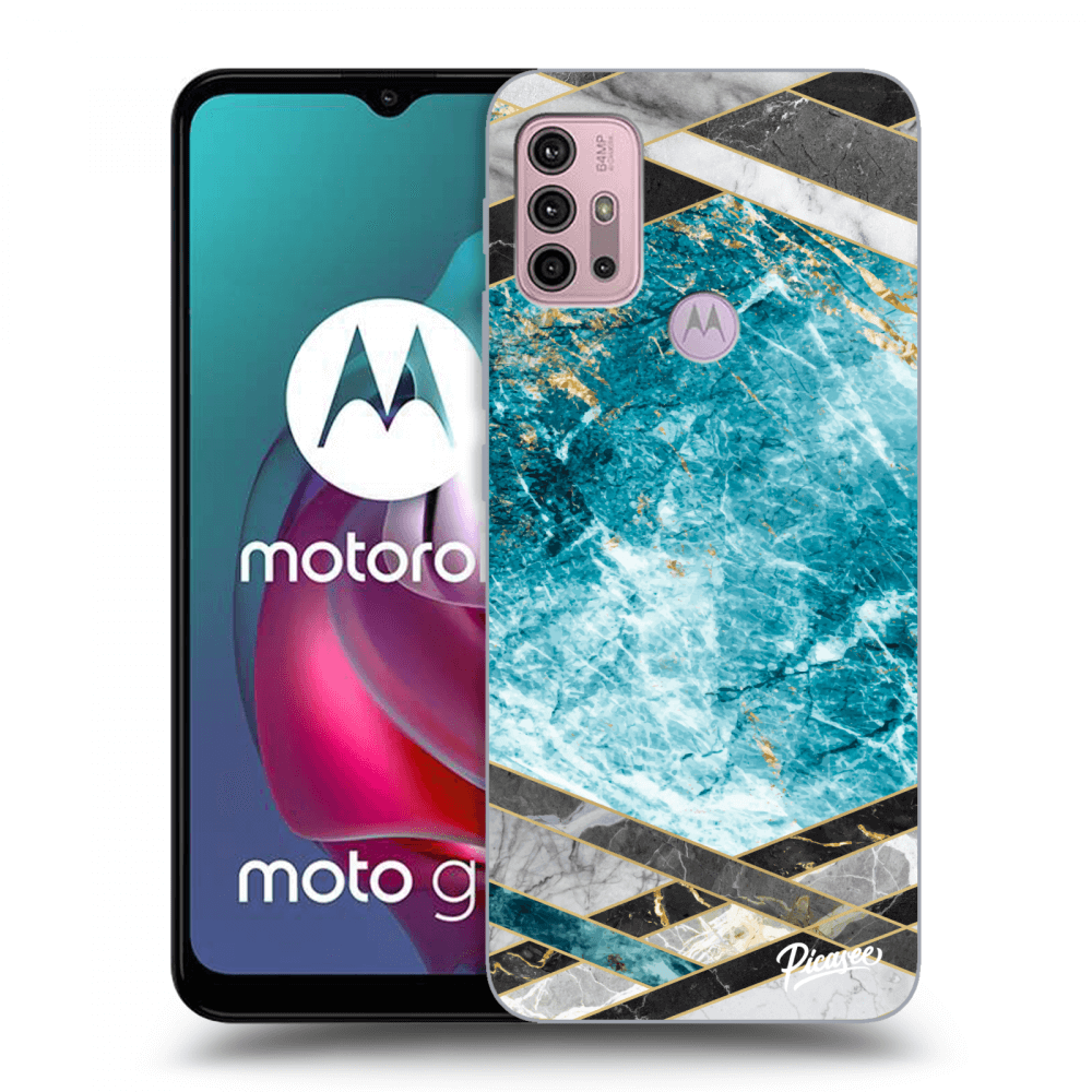 Picasee husă neagră din silicon pentru Motorola Moto G30 - Blue geometry