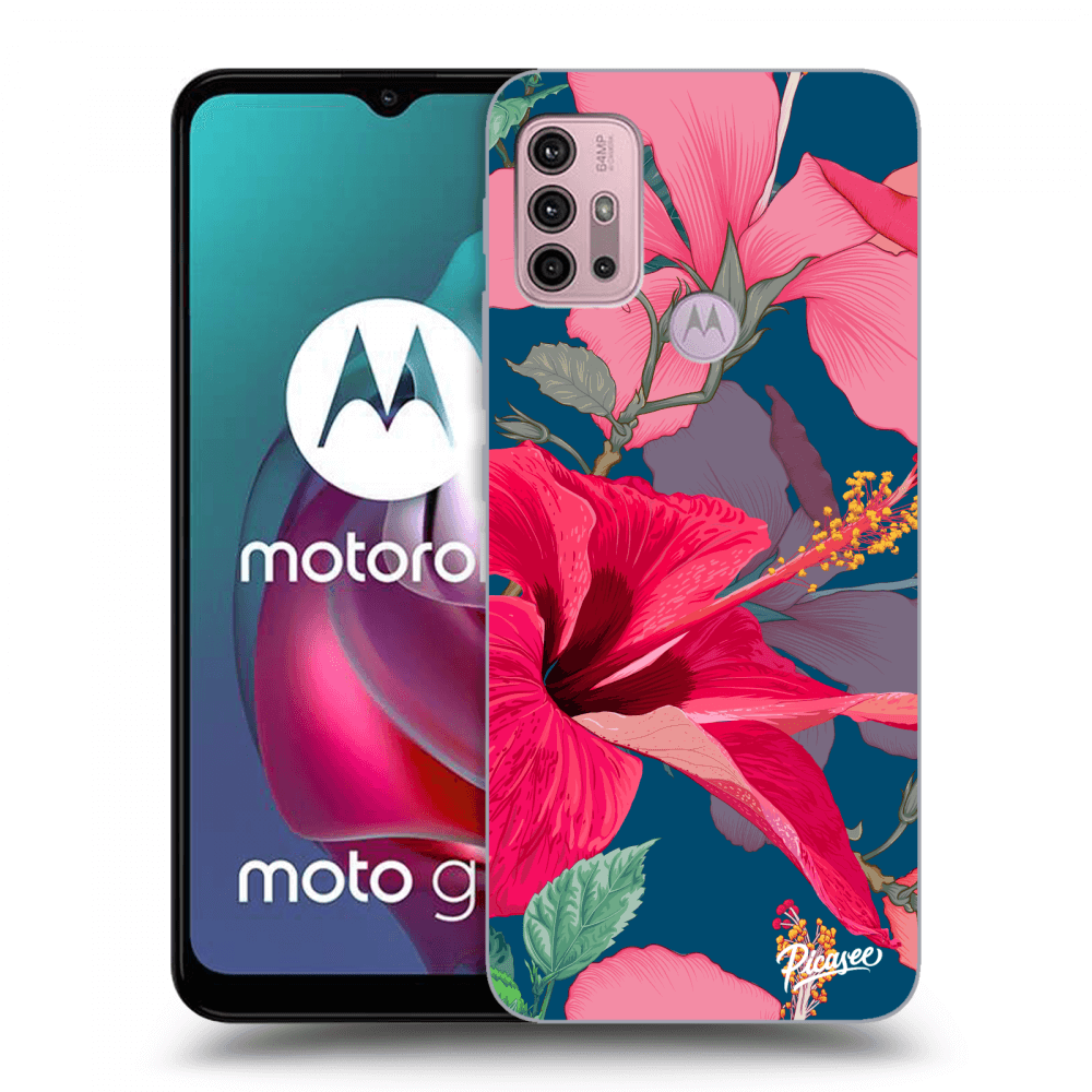Picasee husă neagră din silicon pentru Motorola Moto G30 - Hibiscus