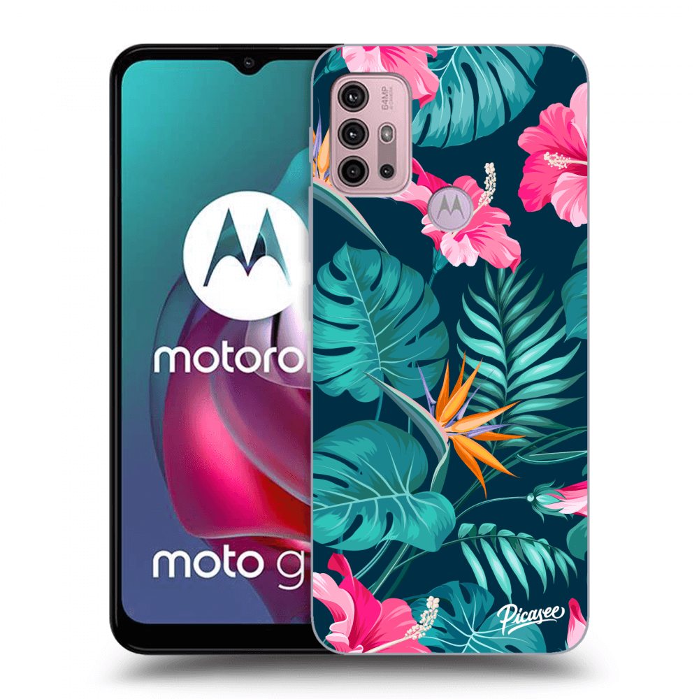 Picasee husă neagră din silicon pentru Motorola Moto G30 - Pink Monstera