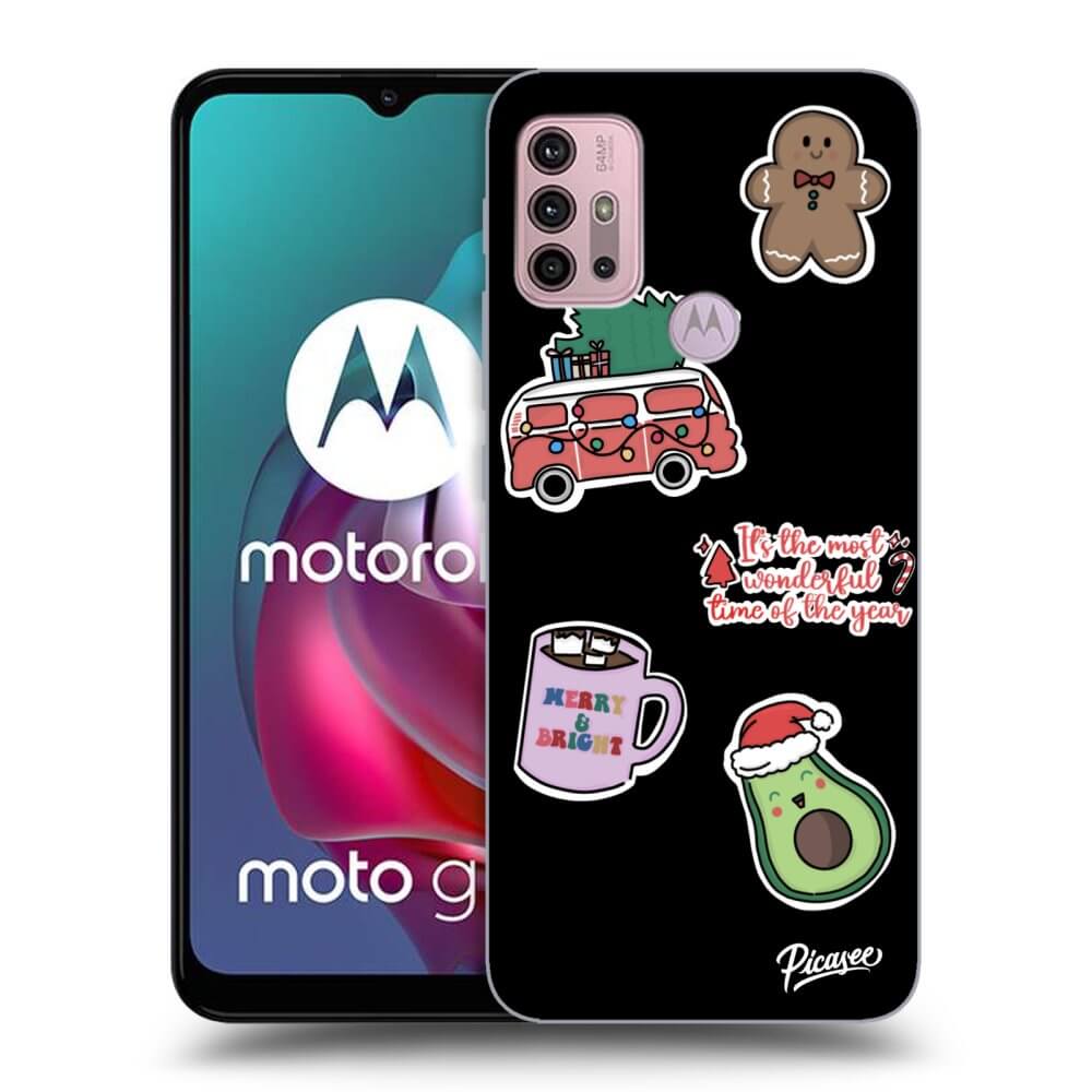 Picasee husă neagră din silicon pentru Motorola Moto G30 - Christmas Stickers