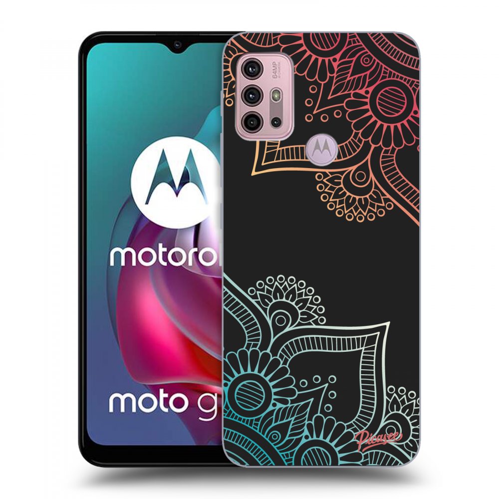 Picasee husă neagră din silicon pentru Motorola Moto G30 - Flowers pattern