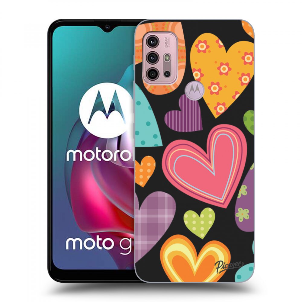Picasee husă neagră din silicon pentru Motorola Moto G30 - Colored heart