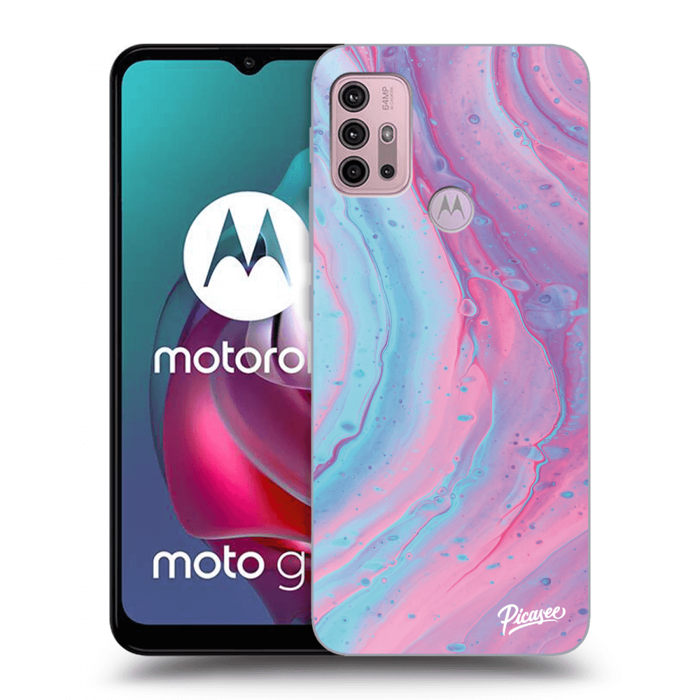 Picasee husă neagră din silicon pentru Motorola Moto G30 - Pink liquid