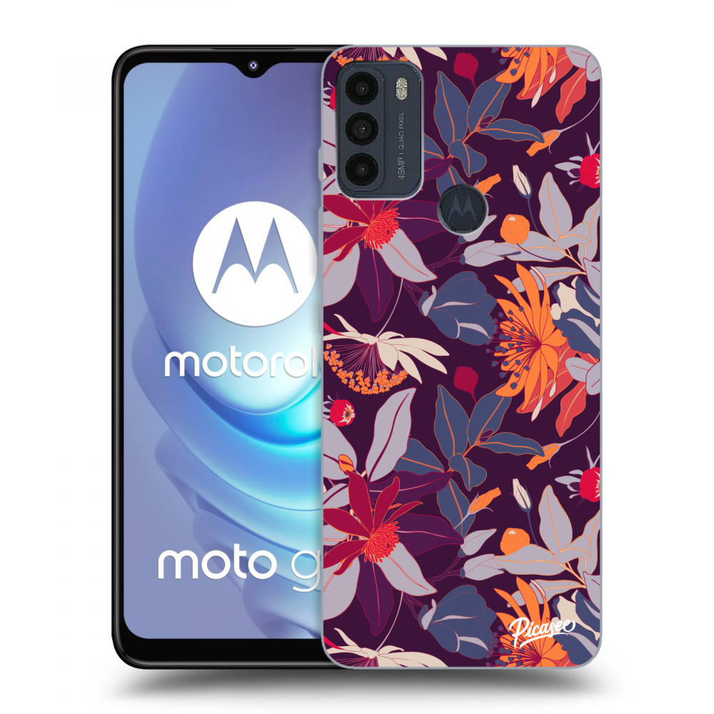 Picasee husă neagră din silicon pentru Motorola Moto G50 - Purple Leaf