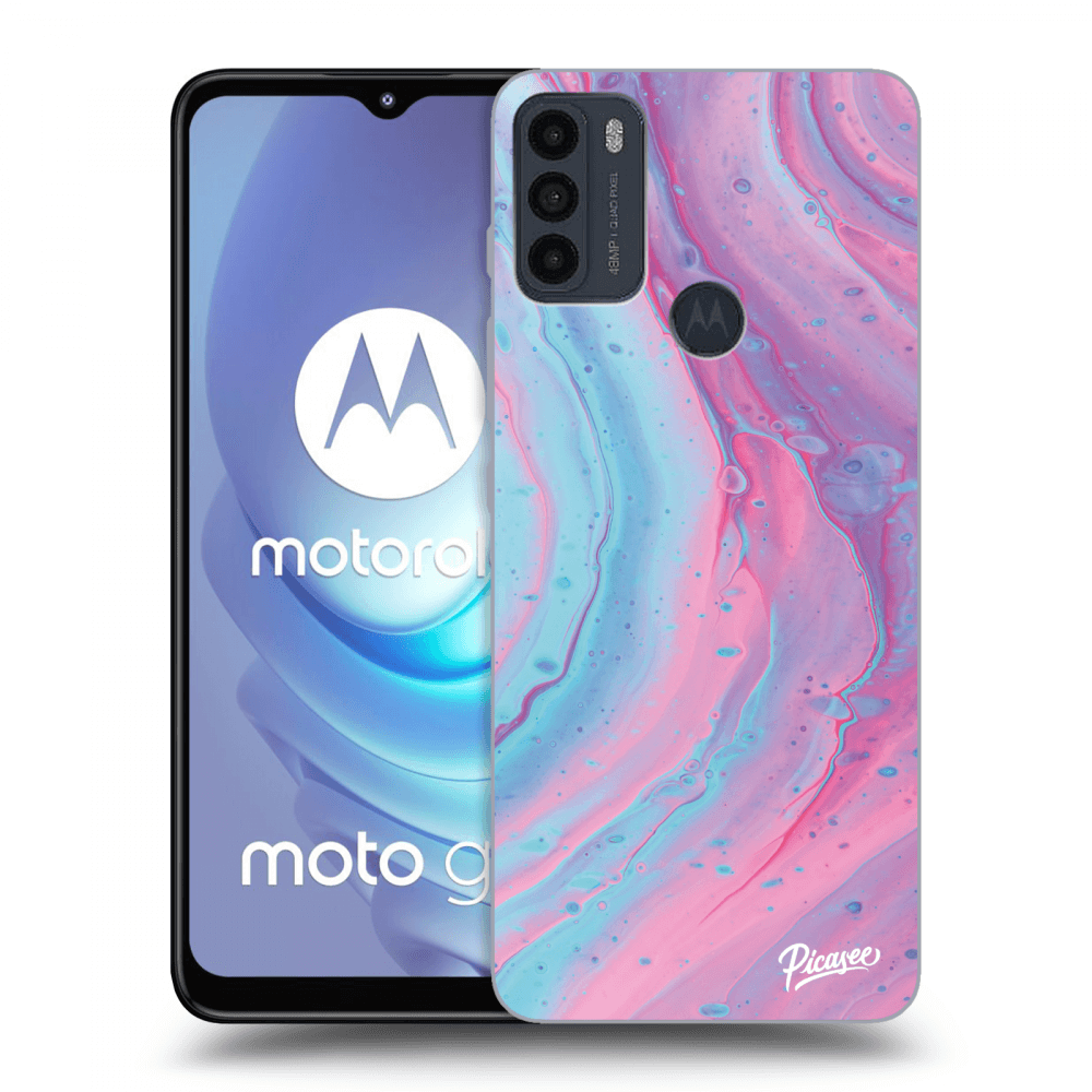 Picasee husă neagră din silicon pentru Motorola Moto G50 - Pink liquid