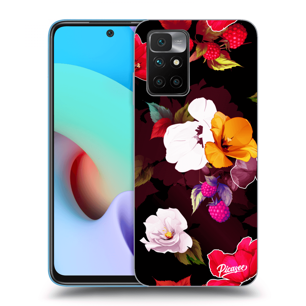 Picasee husă neagră din silicon pentru Xiaomi Redmi 10 - Flowers and Berries