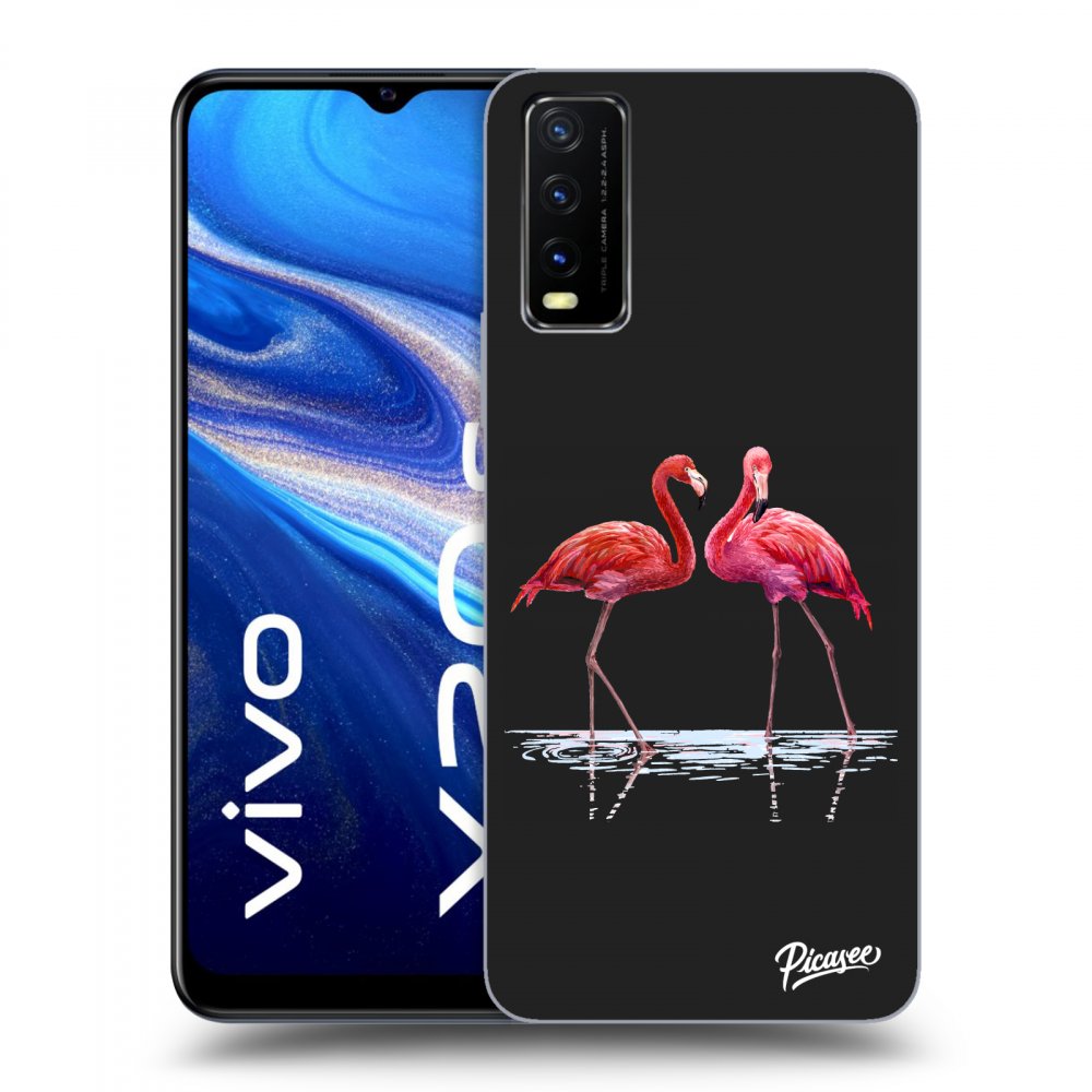 Picasee husă neagră din silicon pentru Vivo Y20s - Flamingos couple
