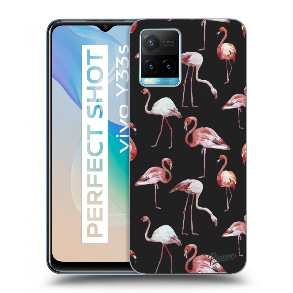 Picasee husă neagră din silicon pentru Vivo Y33s - Flamingos