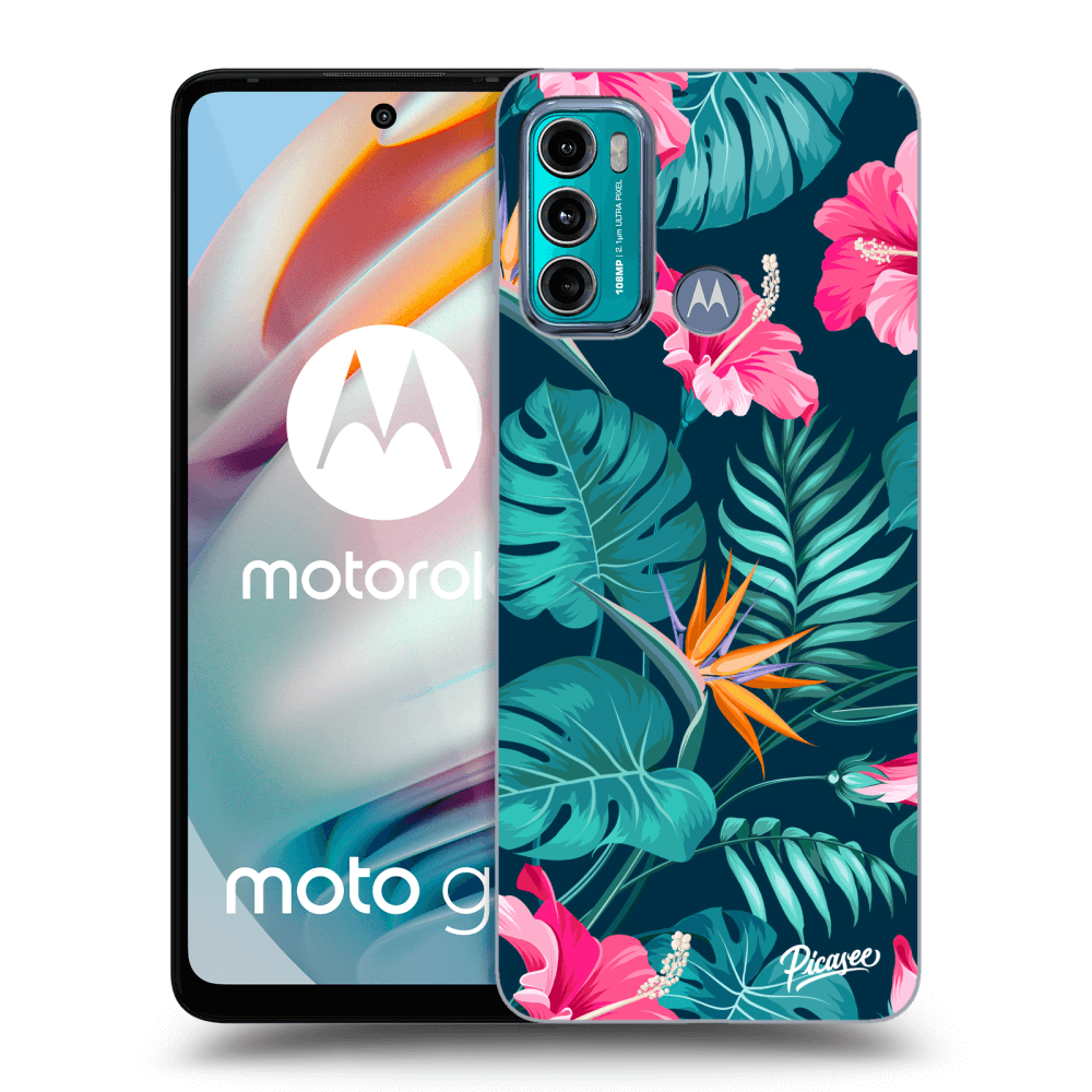 Picasee husă transparentă din silicon pentru Motorola Moto G60 - Pink Monstera