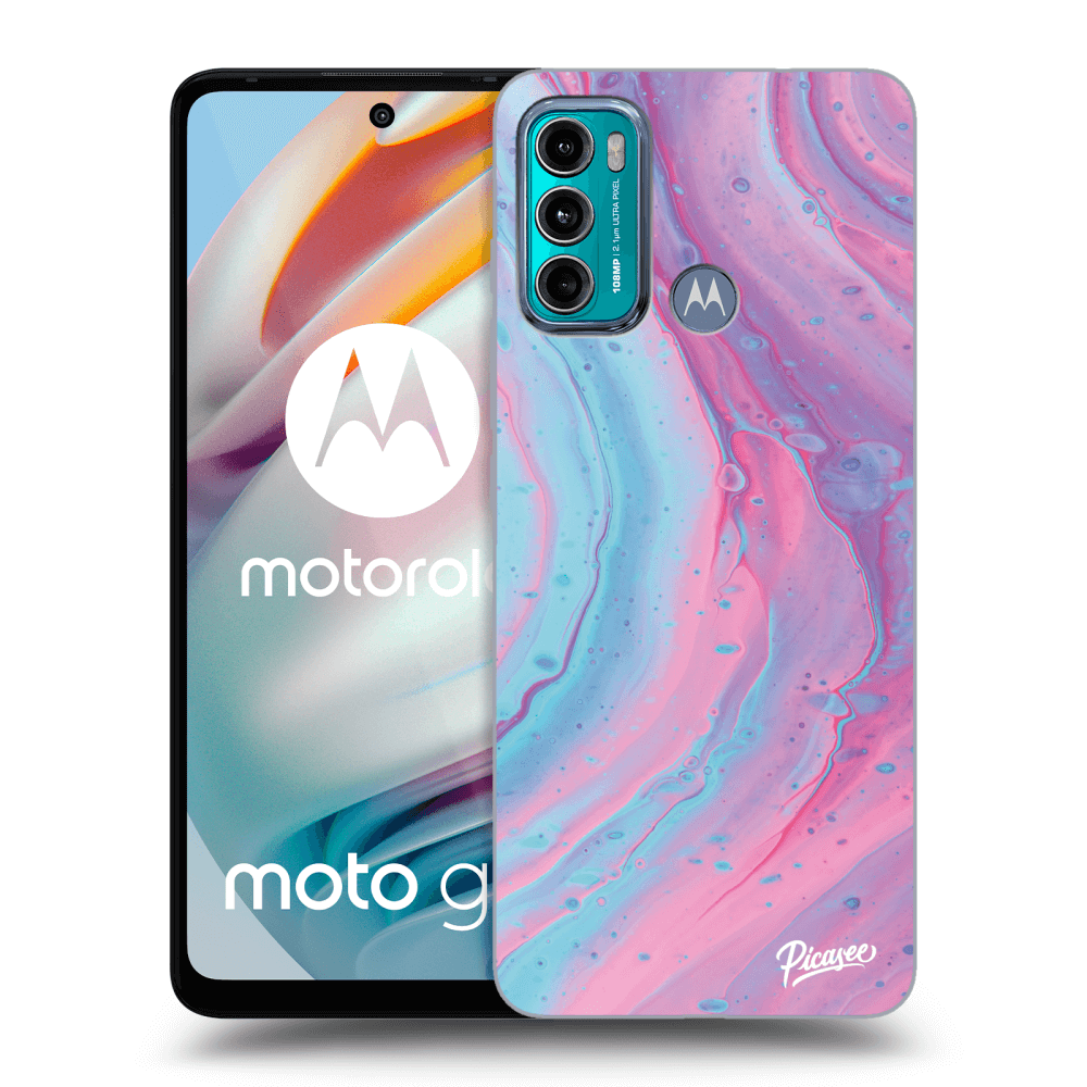 Picasee husă neagră din silicon pentru Motorola Moto G60 - Pink liquid