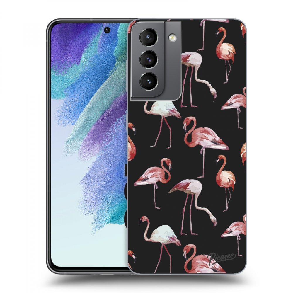 Picasee husă neagră din silicon pentru Samsung Galaxy S21 FE 5G - Flamingos