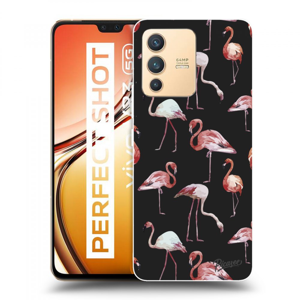 Picasee husă neagră din silicon pentru Vivo V23 5G - Flamingos