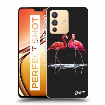 Picasee husă neagră din silicon pentru Vivo V23 5G - Flamingos couple