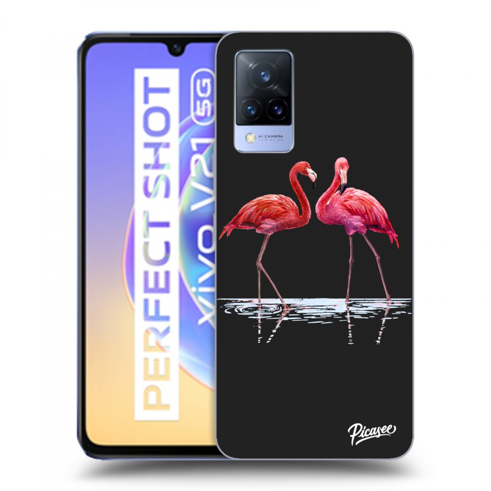 Picasee husă neagră din silicon pentru Vivo V21 5G - Flamingos couple