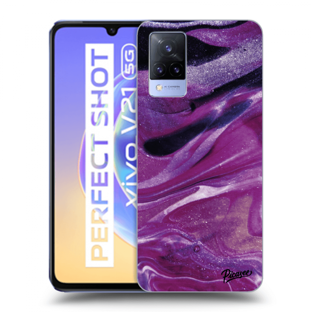 Picasee husă transparentă din silicon pentru Vivo V21 5G - Purple glitter