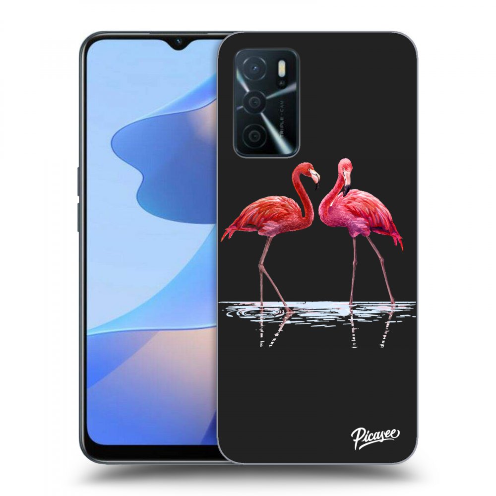 Picasee husă neagră din silicon pentru OPPO A16s - Flamingos couple