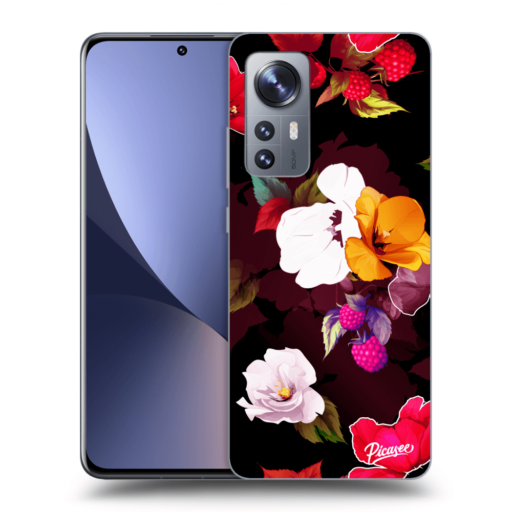 Picasee husă neagră din silicon pentru Xiaomi 12X - Flowers and Berries