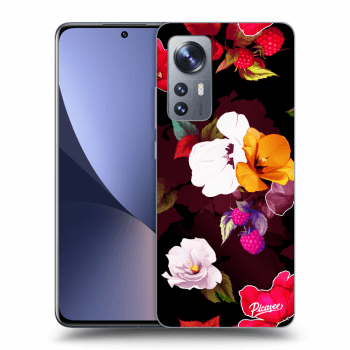 Picasee husă neagră din silicon pentru Xiaomi 12X - Flowers and Berries