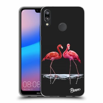Picasee husă neagră din silicon pentru Huawei P20 Lite - Flamingos couple