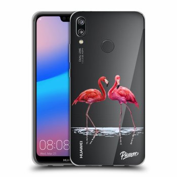 Picasee husă transparentă din silicon pentru Huawei P20 Lite - Flamingos couple