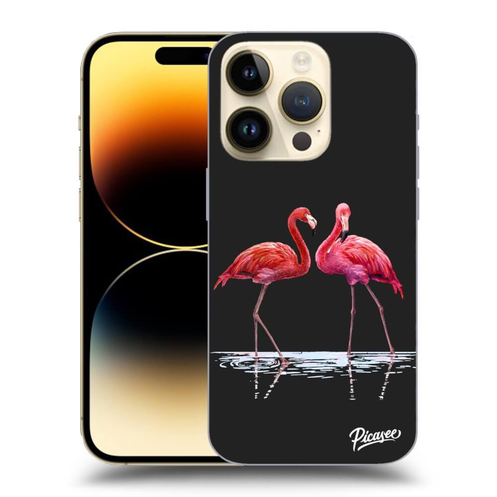 Picasee husă neagră din silicon pentru Apple iPhone 14 Pro - Flamingos couple