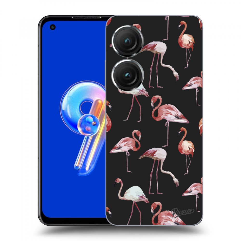 Picasee husă neagră din silicon pentru Asus Zenfone 9 - Flamingos