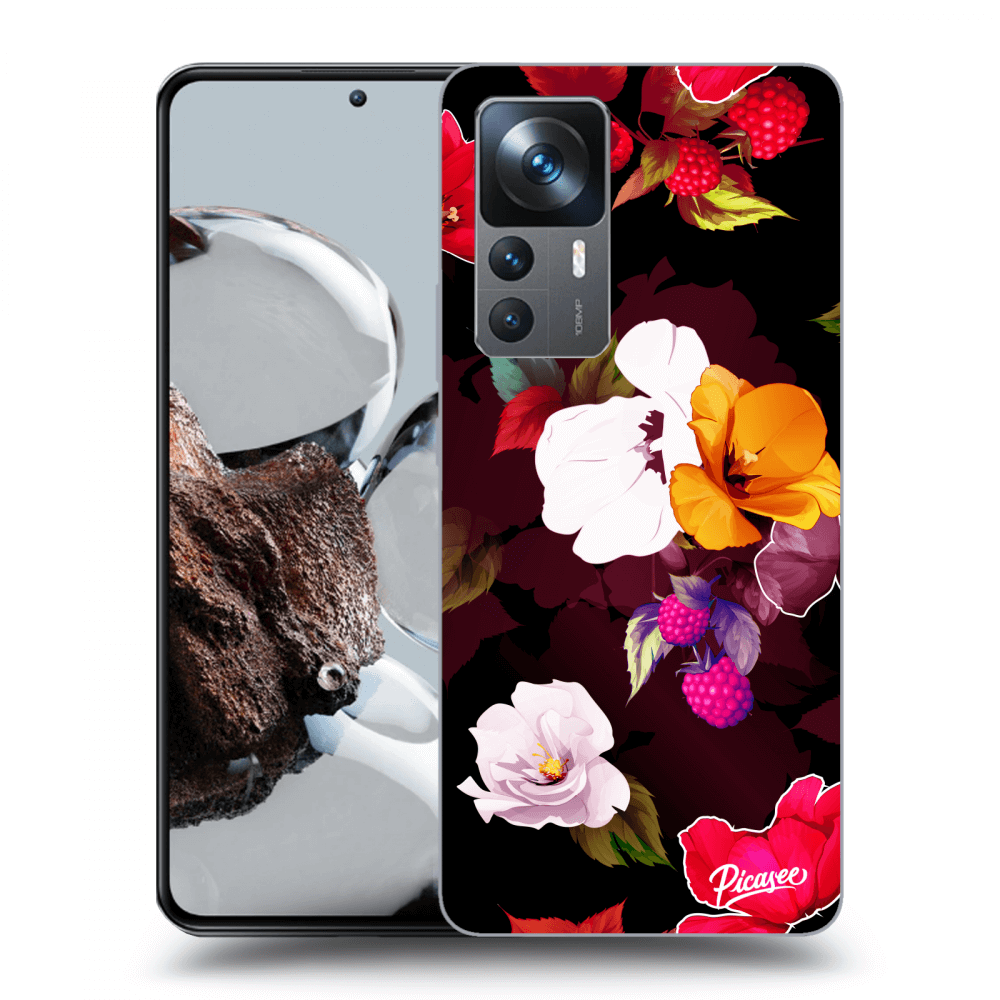 Picasee husă neagră din silicon pentru Xiaomi 12T - Flowers and Berries