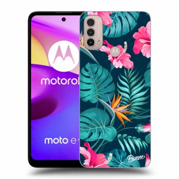 Picasee husă neagră din silicon pentru Motorola Moto E40 - Pink Monstera