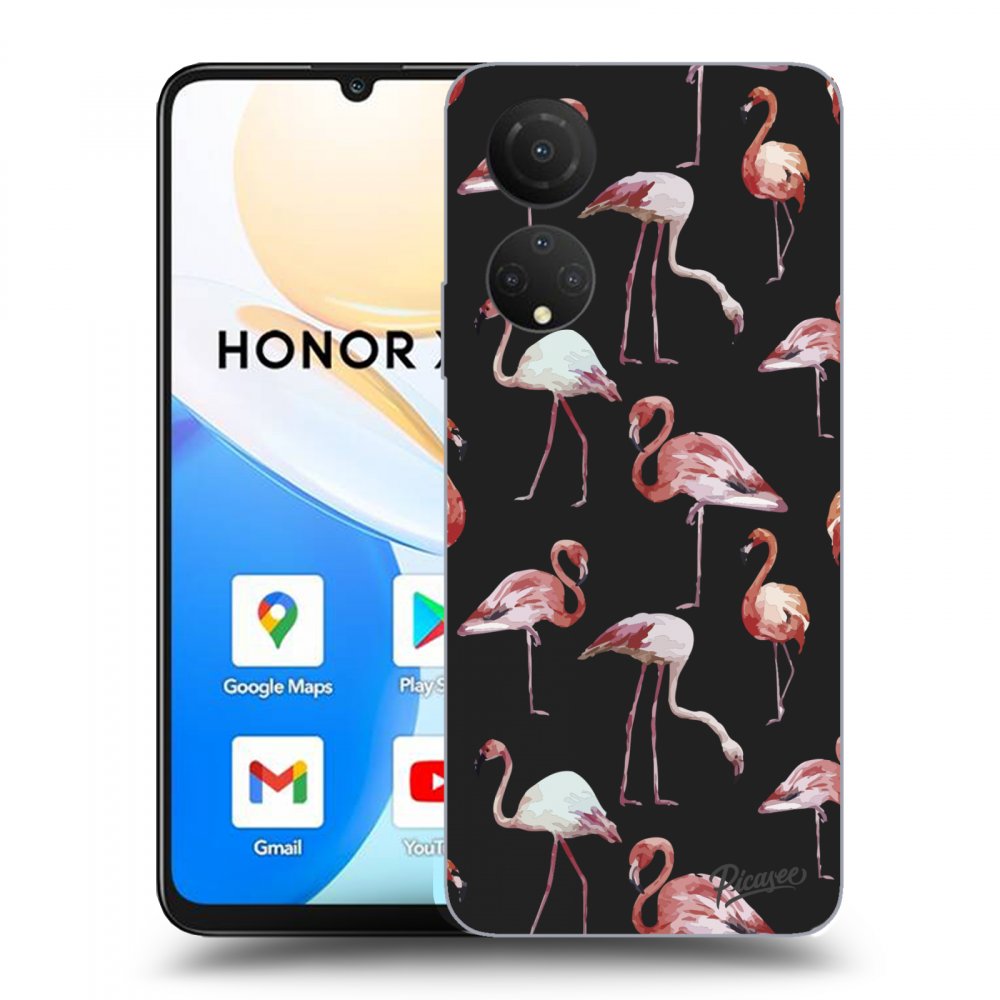 Picasee husă neagră din silicon pentru Honor X7 - Flamingos