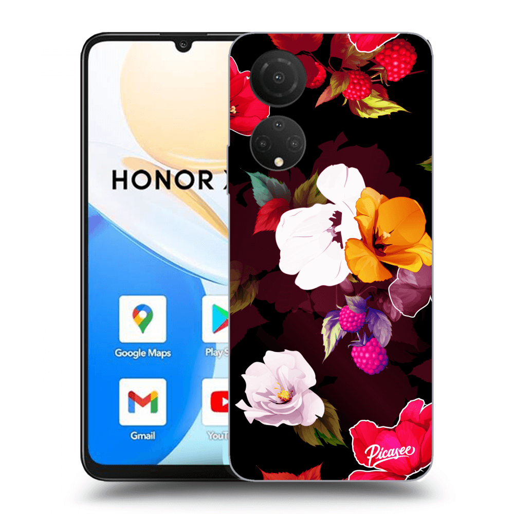 Picasee husă neagră din silicon pentru Honor X7 - Flowers and Berries