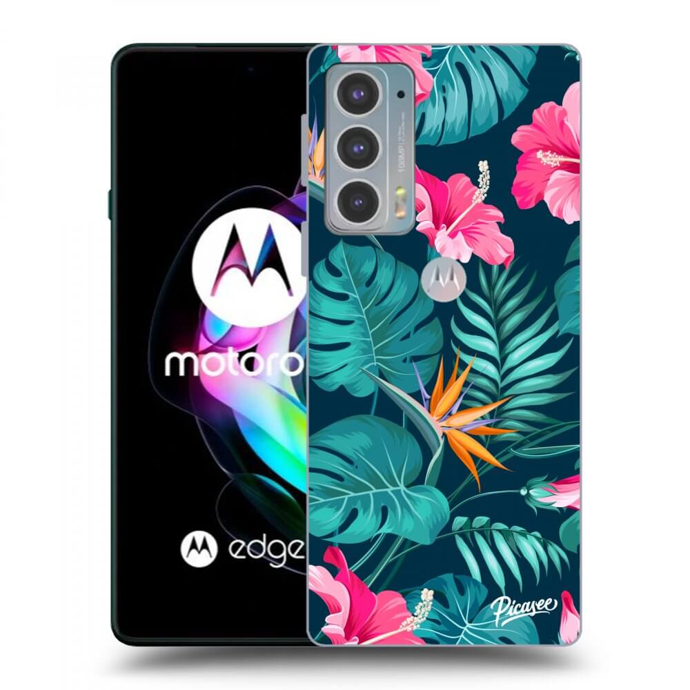 Picasee husă neagră din silicon pentru Motorola Edge 20 - Pink Monstera