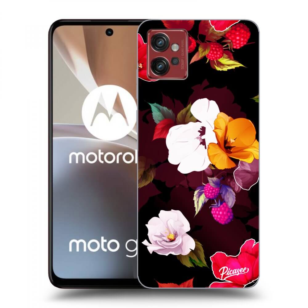 Picasee husă neagră din silicon pentru Motorola Moto G32 - Flowers and Berries
